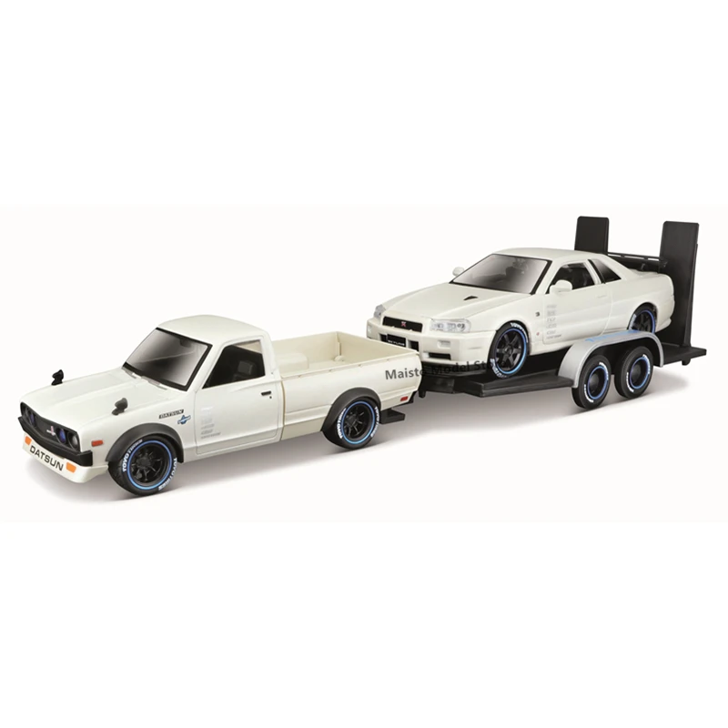 

Maisto 1:24 1973 Datsun 620 PICK-UP / NISSAN SKYLINE R34 GT-R die-cast precision model car Model collection gift