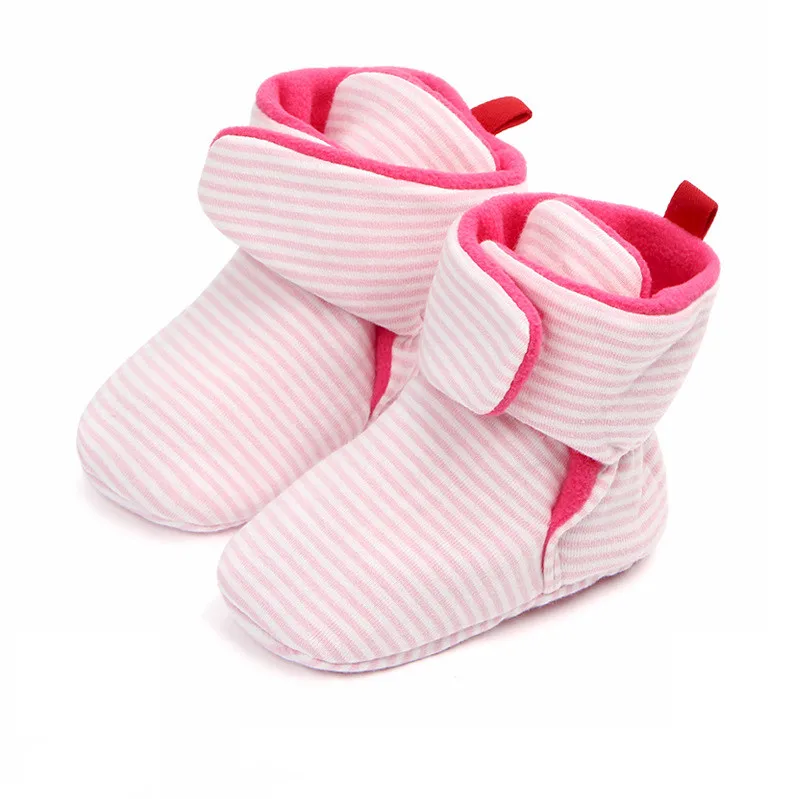 Pink stripe Новая детская обувь унисекс для новорожденных; Cozie; ботинки из искусственного флиса; зимняя теплая обувь для малышей; классическая обувь для мальчиков и девочек - Цвет: Pink stripe