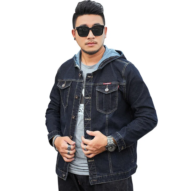 

Extra XL Large Size Men's Stretch Hooded plus-Sized Man Denim Jacket Men Shirt Plus Size Men Clothing