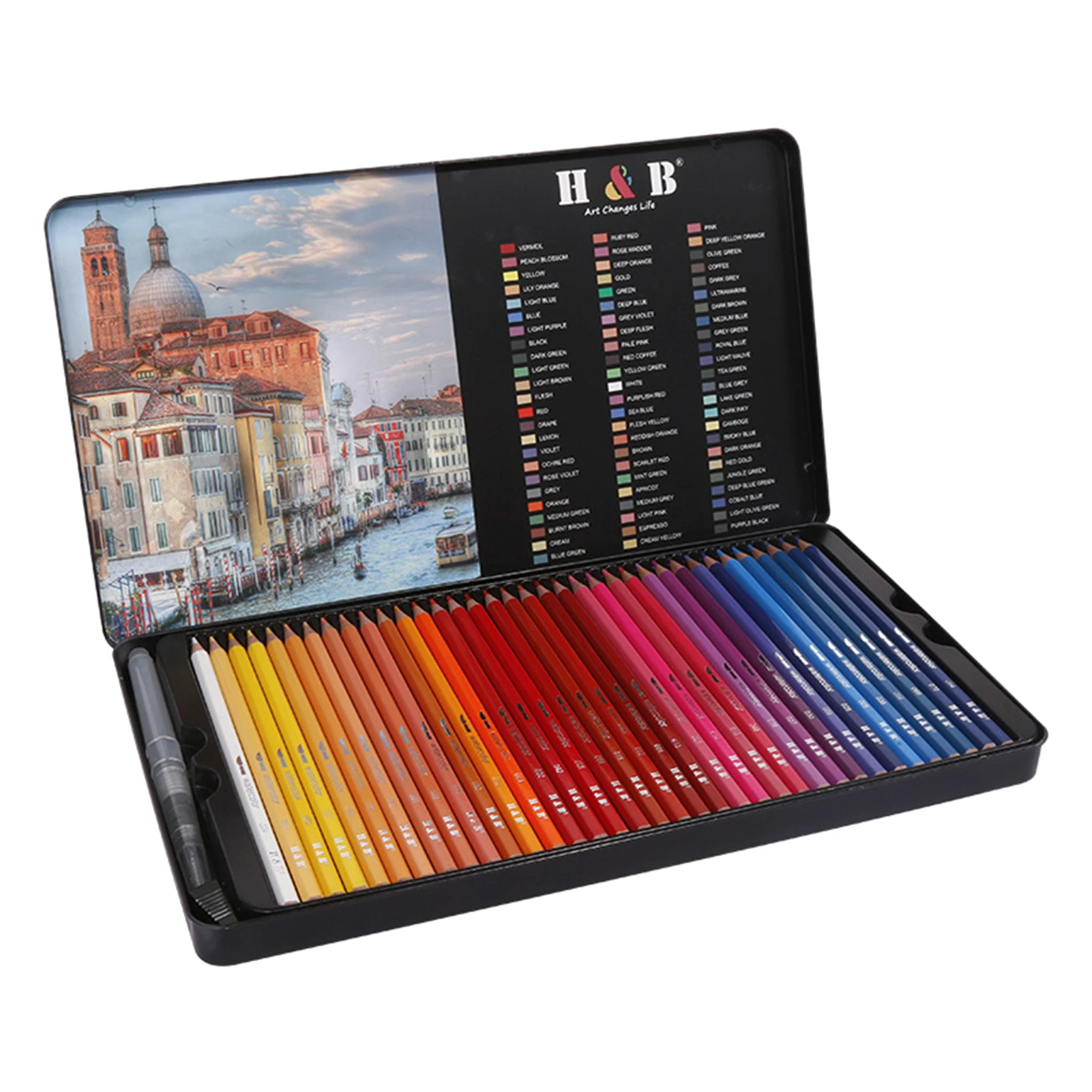 

Профессиональный набор водных цветных карандашей H & B 72, водорастворимые цветные карандаши, перьевая ручка, точилка для карандашей для студ...