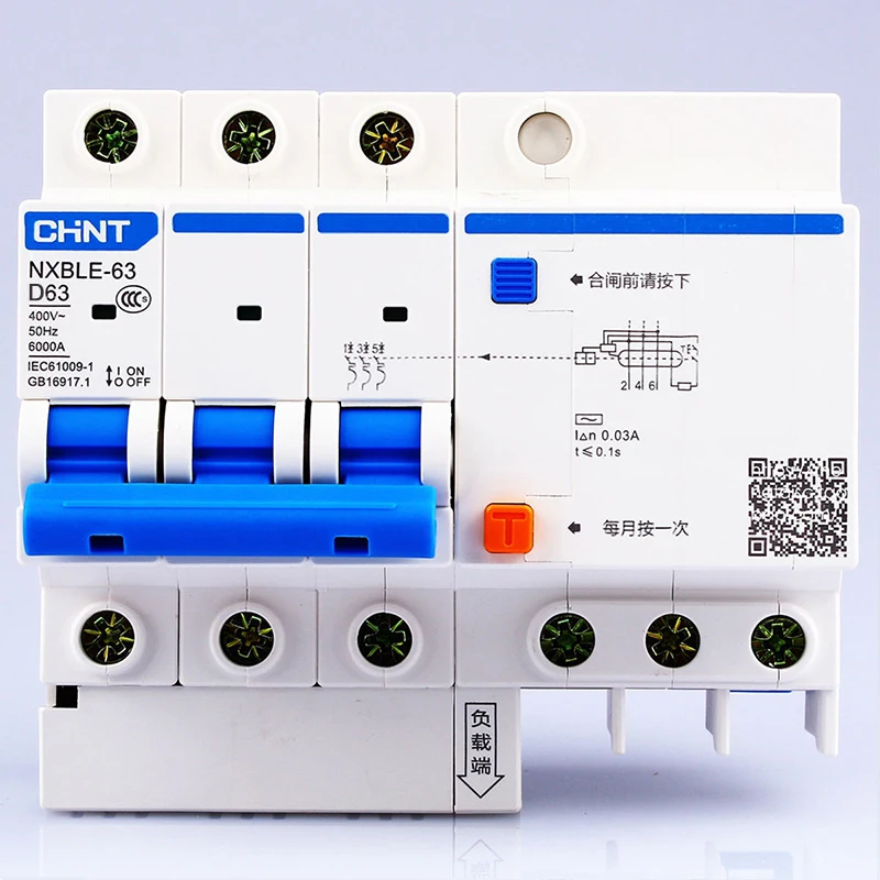 

CHINT AC230/400V NXBLE-63 3P residual current device D 40 50 63A Electromagnetic release type D Air switch combination leakage