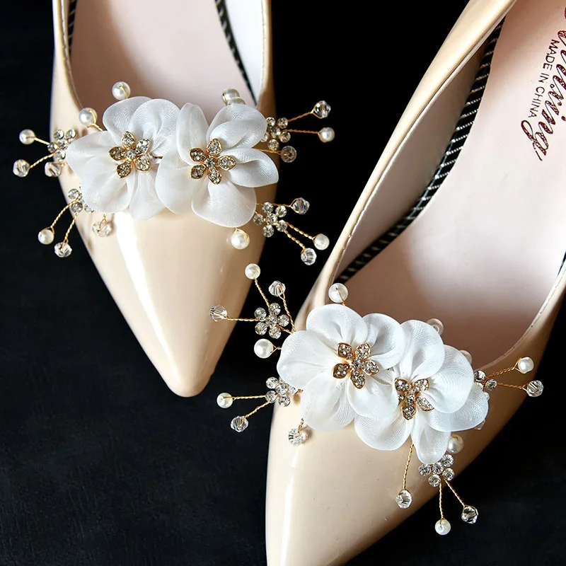 

SLBRIDAL Handmade Alloy Rhinestones Crystal Pearls Flower Bridal Shoes Clips Wedding Alloy Bride Bridesmaids Shoes Buckles
