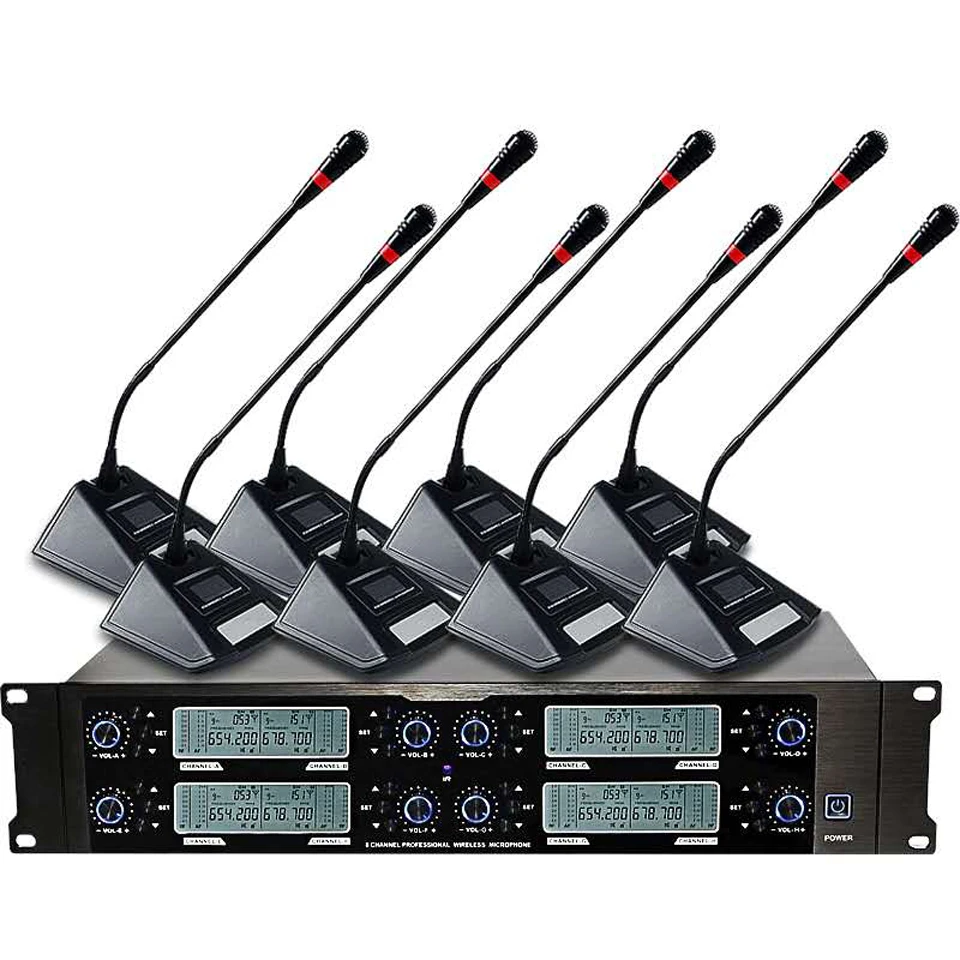 저렴한 Bochara 전문 무선 UHF 마이크 시스템 8CH 마이크 송신기 + LCD 수신기