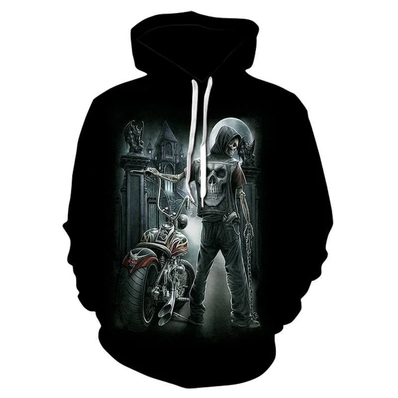 

2021 Autumn and Winter New Male 3d Skull Hoodie Hip Hop Hoodie Fashion 3d Printed Skull Motorcycle Sweatshirt