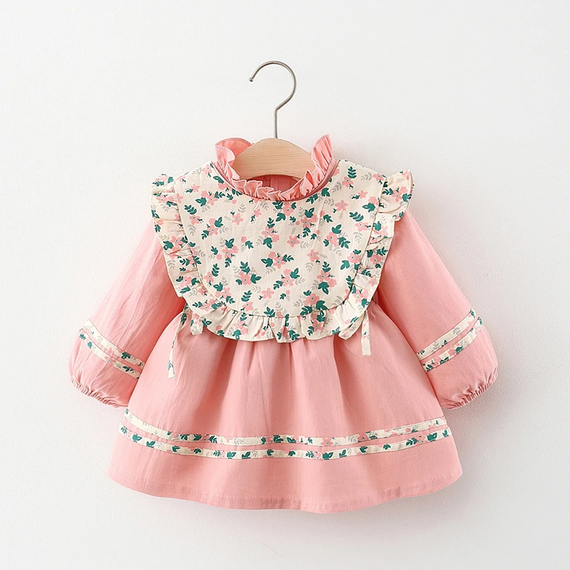 

Baby Girl Fashion Dress with Bibs 2pcs Suit Toddler Girls Princess Floral Clothing Baby Birthday Party Dresses 0-3Y Baby Clothes