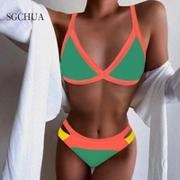 4 colors sexy bikini set solid color swimsuit women triangle high cut low waist swimwear female fashion push up swiming suit