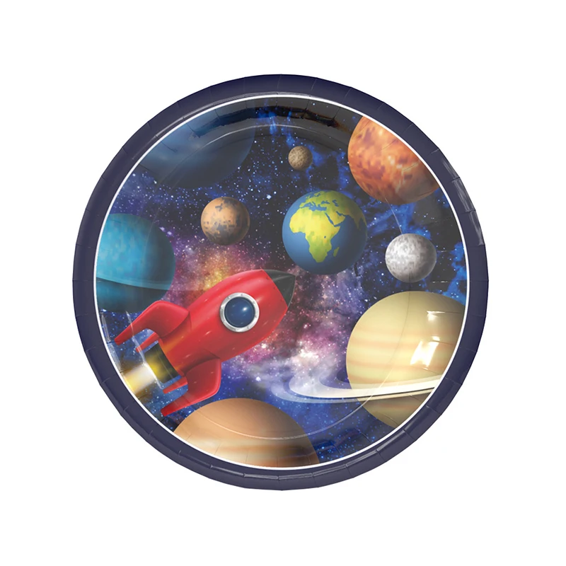 6pcs 7inch Космическая тема, вечерние одноразовые столовые приборы, детские украшения для вечеринки в честь Дня рождения, для мальчиков, Детские вечерние принадлежности, столовые приборы, баннер - Цвет: 6pcs 7inch