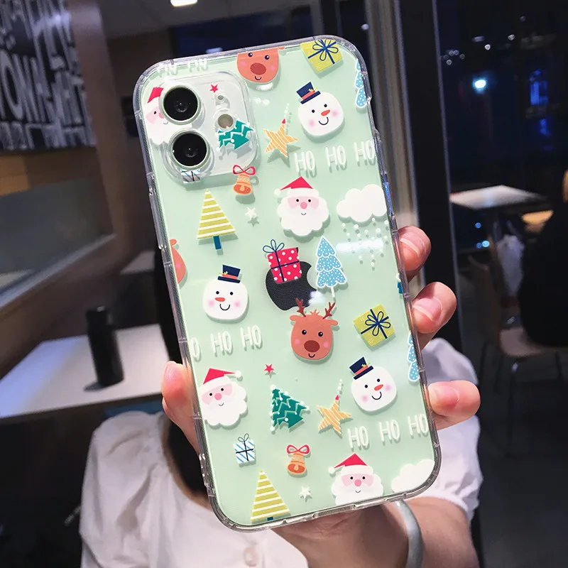 Cute Cartoon Christmas Shockproof Phone Case For iPhone 12 11 13 Pro Max X XR XS Max 8 7 Plus 12 11 13 Pro Soft Silicone Cover