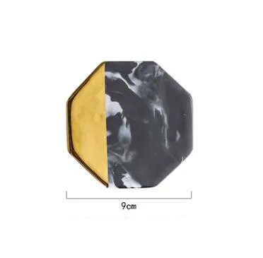 Octagon black gold A Мраморные Подставки, керамические подставки с деревянным ковриком, кофейная подставка для чайной чашки, круглая черная подставка, Настольный коврик, Ювелирный стенд, 1 шт - Цвет: Octagon black gold A