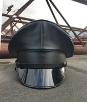 2020 Black Leather PU Leather Big Cap Military Hat Big Brim Hat Performance Hat Nightclub Style Hat Mens Fedora Hat