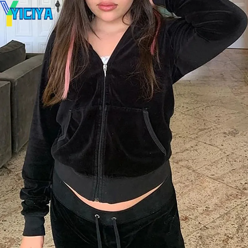 

Толстовка YICIYA с длинным рукавом для женщин, модная верхняя одежда, однотонная приталенная куртка на молнии в стиле Харадзюку, Y2K, куртка, Жен...