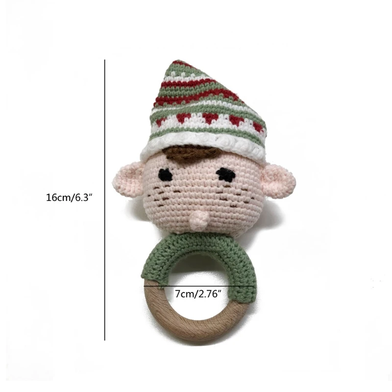 

Cute Santa Claus Baby Teether Christmas Wooden Toys Ring Rattle Chewing Teething Nursing Soother Molar Baby Accessories