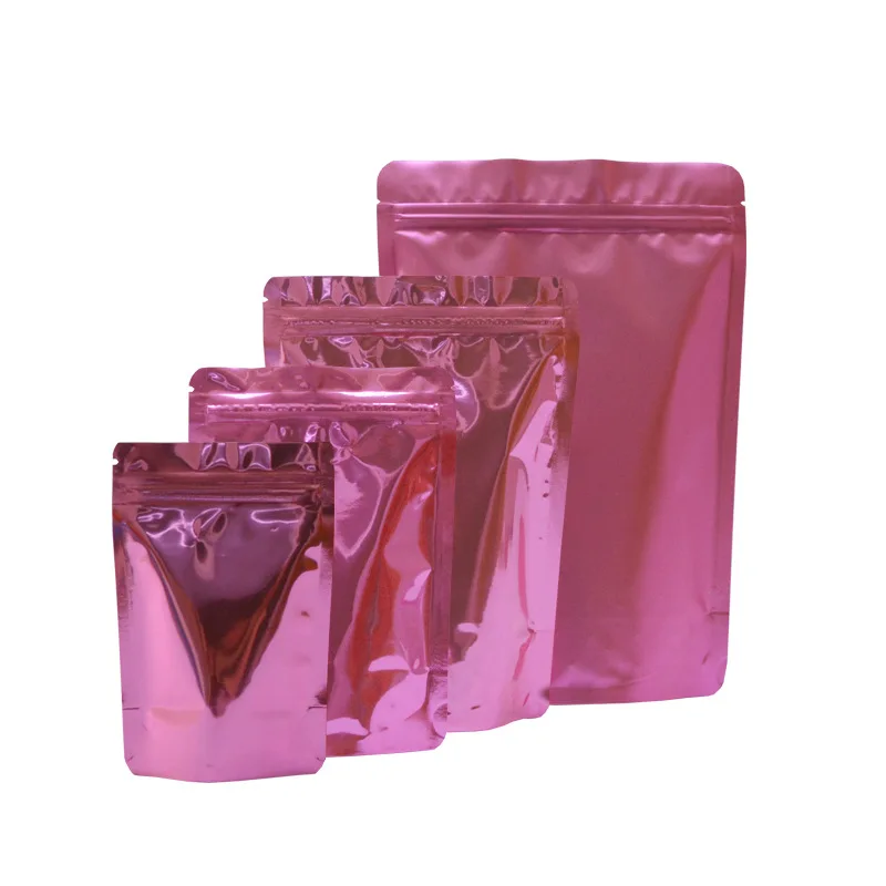 

50 шт. цветные розовые стоячие мешочки из фольги с застежкой-молнией, стоячие мешочки из алюминиевой фольги, пакеты для хранения еды с застежкой-молнией