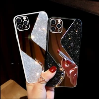 luxury glitter makeup mirror case for iphone 13 12 11 pro max x xs xr 8 7 plus se2 bling sequins silicone cover woman phone case