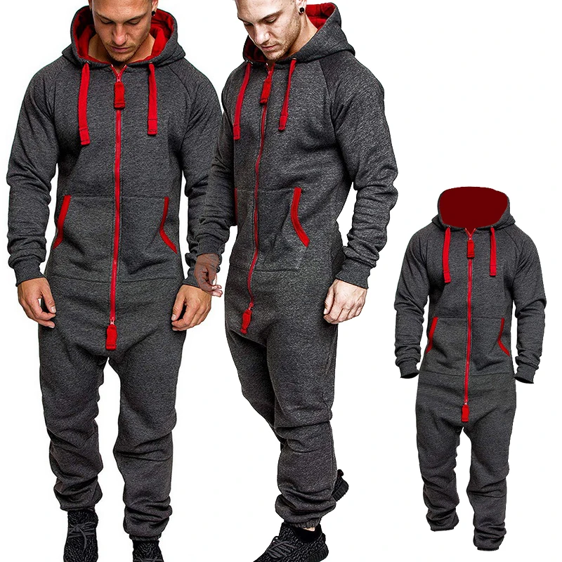 

2020 Mens Splicing Jumpsuit Men One-piece Garment Pajama Playsuit Zipper Hoodie Male Onesie Jumpsuits Overalls Hombre