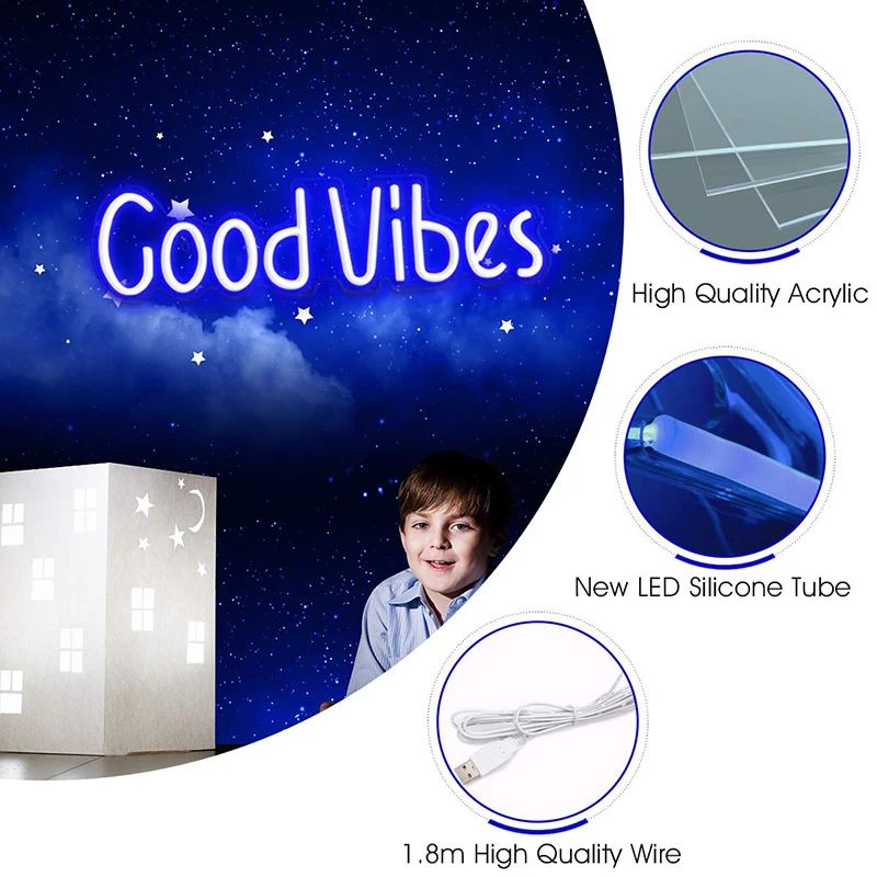 Неоновые вывески Good Vibes светодиодные неоновые с акриловой доской Goodvibes надписью