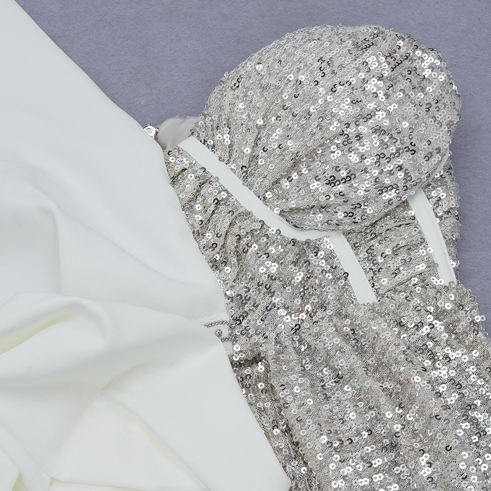 

2020 New Women White Floor Length Sleeveless Sequined One - Shoulder Vestidos Celebrity Long Maxi Backless Evening Party Dress