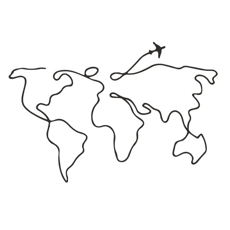 Простая линия Дорожная карта мира Настенная Наклейка для гостиной спальни