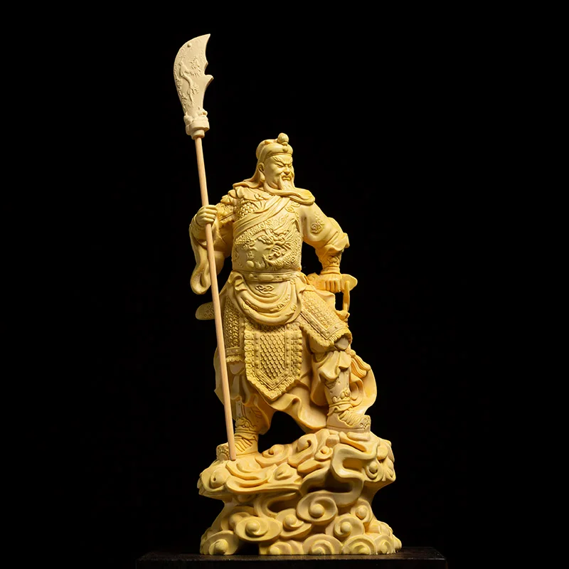Boxwood 16cm Guanyu Sculpture Wood Carving Guan Gong Statue The Three Kingdoms Lucky Loyalty Home Decor