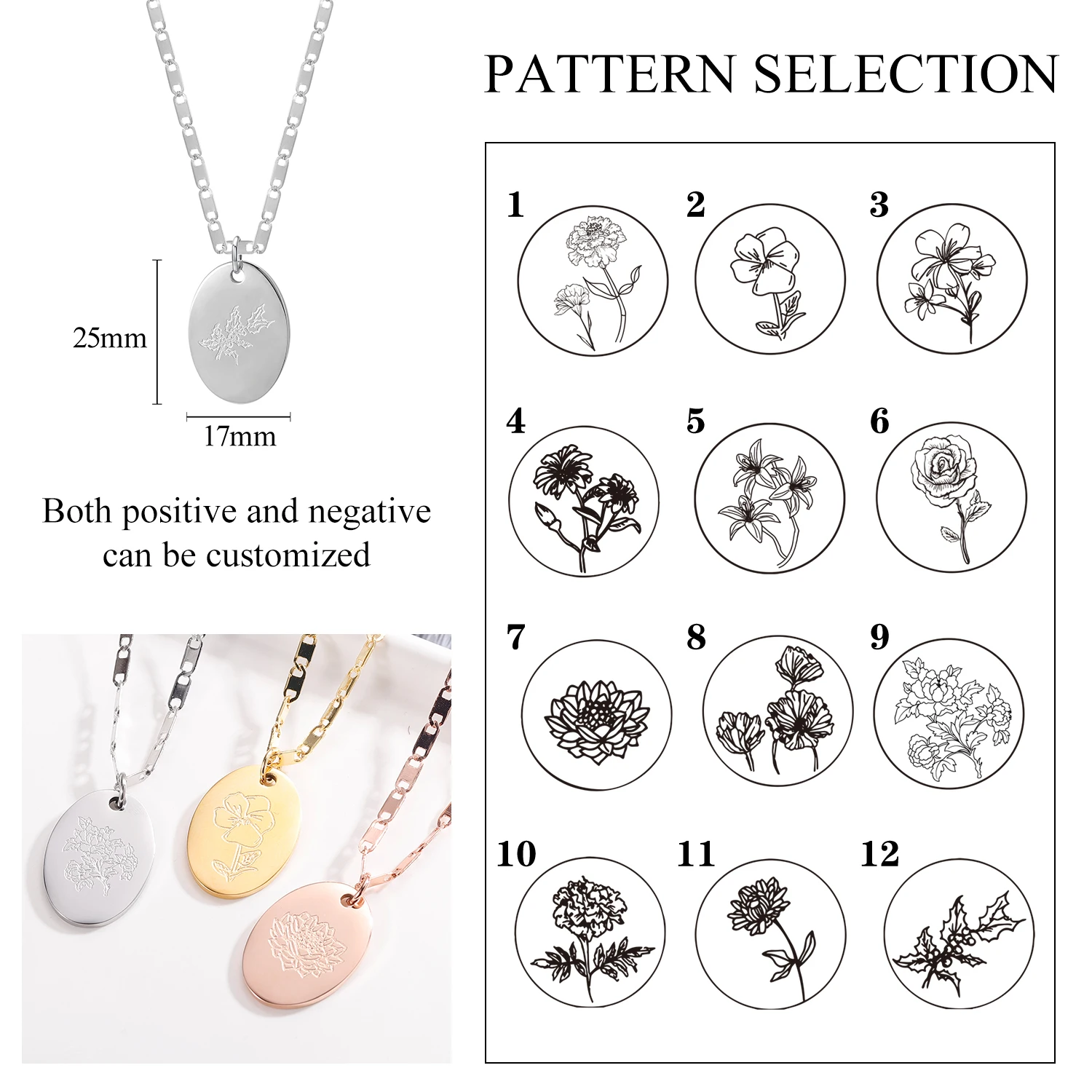 Персонализированное ожерелье с цветком подвеска золотым диском из нержавеющей
