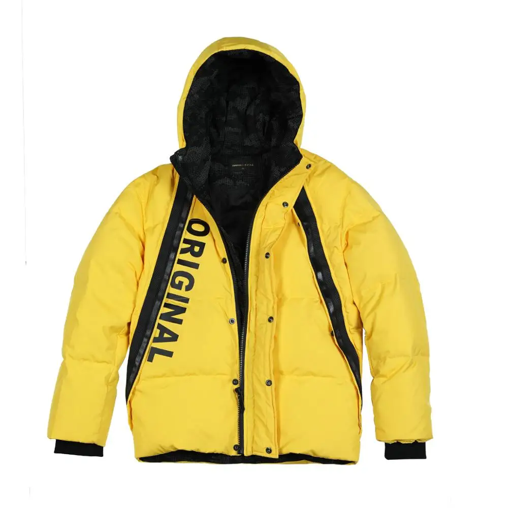 Мужская куртка на белом утином пуху SIMWOOD модная приталенная парка с надписью в