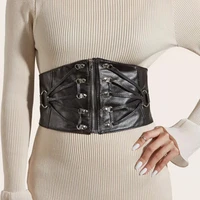fashion punk pu leather elastic wide belt women zipper waist straps designer women versatile skirts coat dress waistband girdle