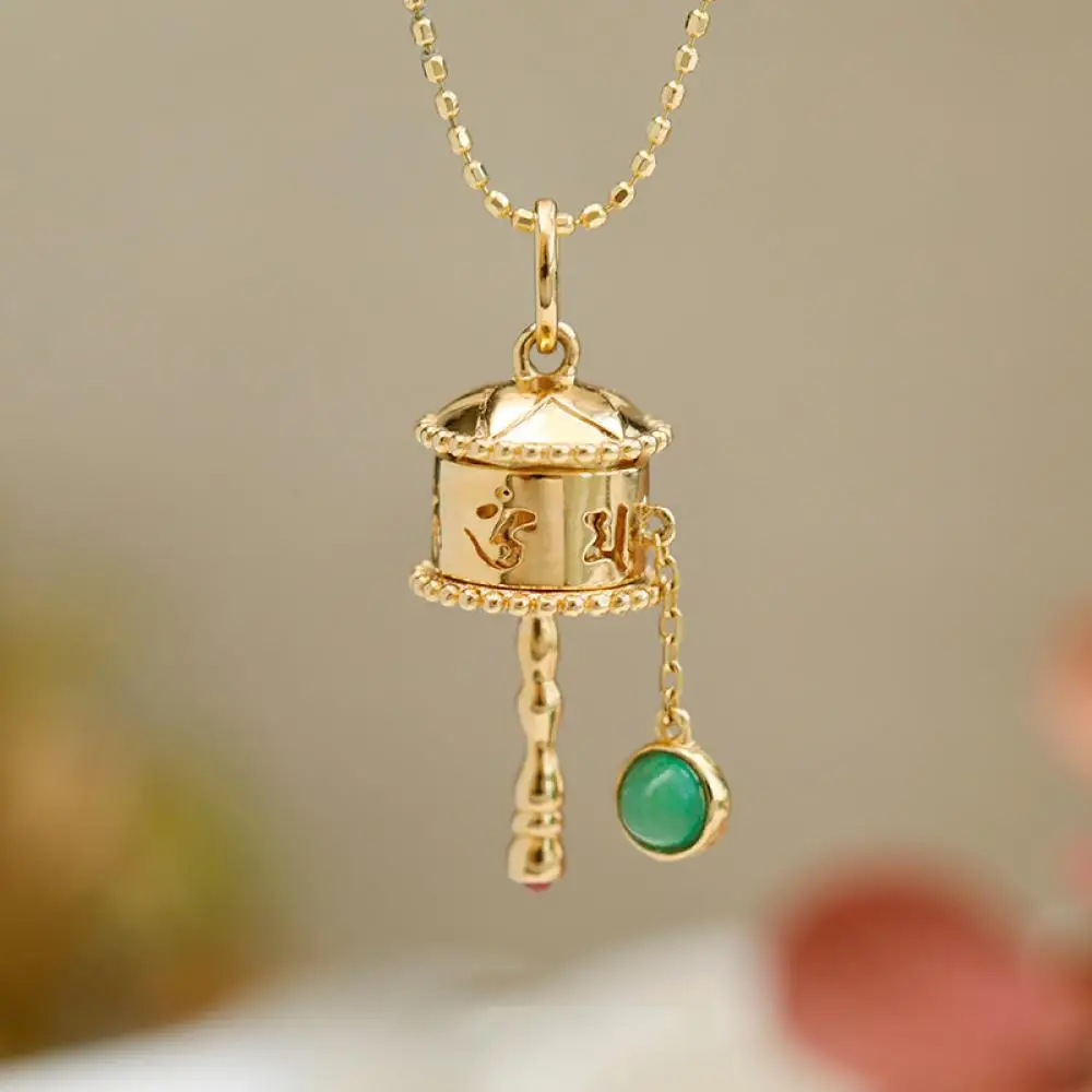 

HOYON Sutra-Turning Tube Pendant Can Be Rotated To Pray for Blessings and Peace Pendant Necklace Natural Emerald Earrings