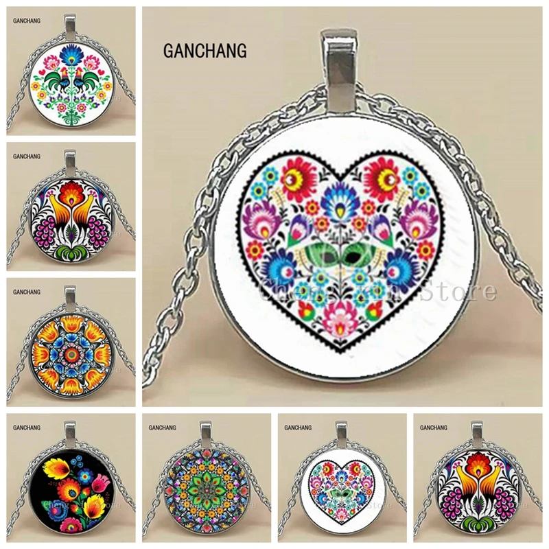 Ожерелье из полированного стекла с изображением народного искусства модные