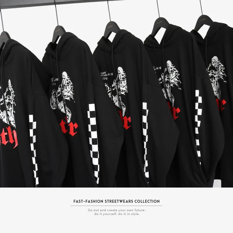 Хип-Хоп Уличная мужская толстовка с рукавом клетчатый принт рисунок в стиле панк
