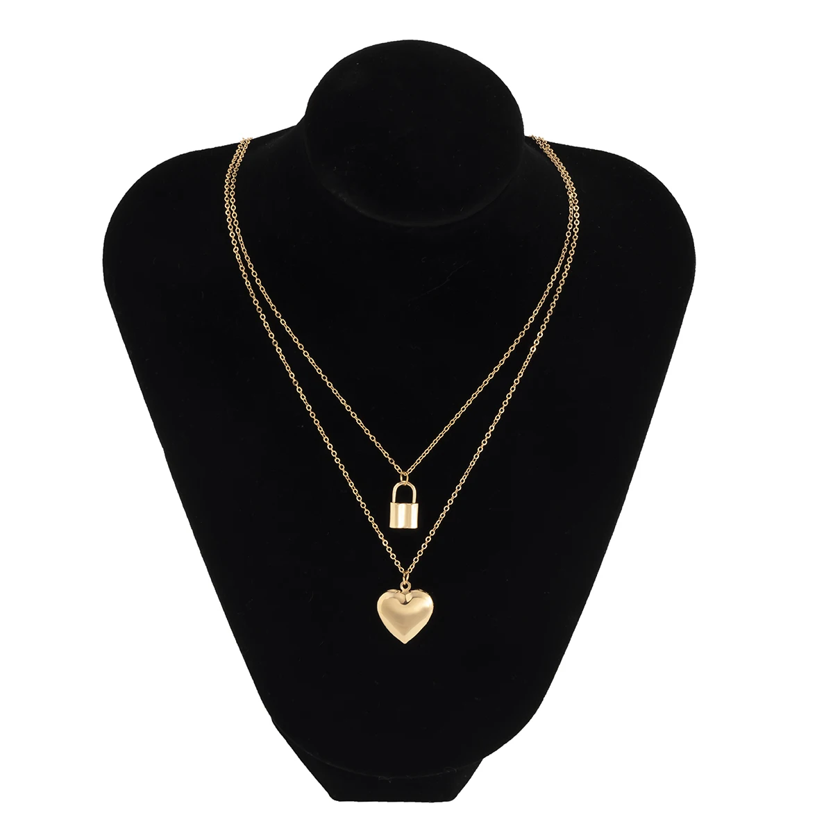 

IngeSight.Z 2Pcs/Set Cute Love Heart Padlock Pendant Necklace Women Multi Layered Gold Color Link Chain Choker Necklaces Jewelry