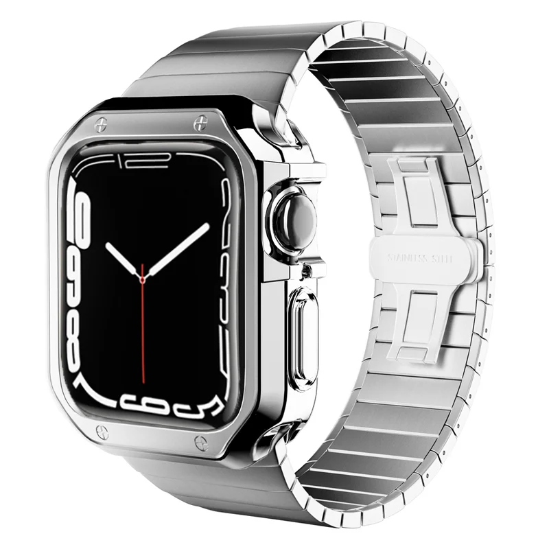 Чехол и ремешок для Apple Watch Band 45 мм 41 44 браслет с пряжкой из нержавеющей стали iwatch