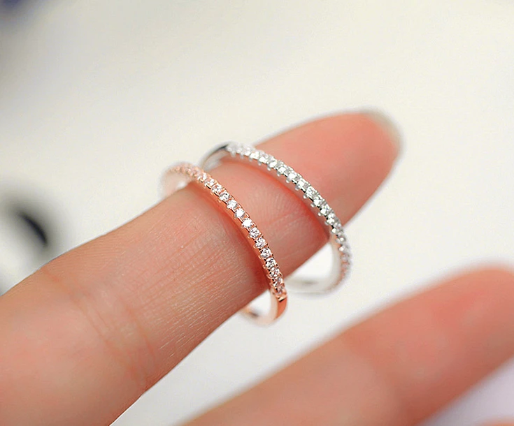 Розовое золото цвет Высокое качество Блестящий 6 мм 0.75ct циркония микро проложили женские свадебные 2 шт. кольца наборы рождественские подарки оптом
