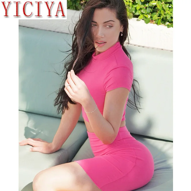 Женский Повседневный костюм YICIYA неоновый оранжевый ярко розовый топ с коротким