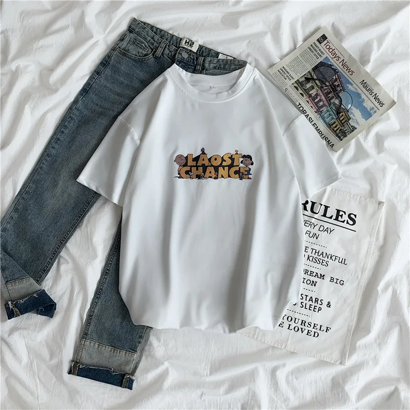 

WomenT-Shirts Summer Short Sleeve Women T Shirt Men Simple Creative Design Line Cross Print Shirts Female Top Tees L0500