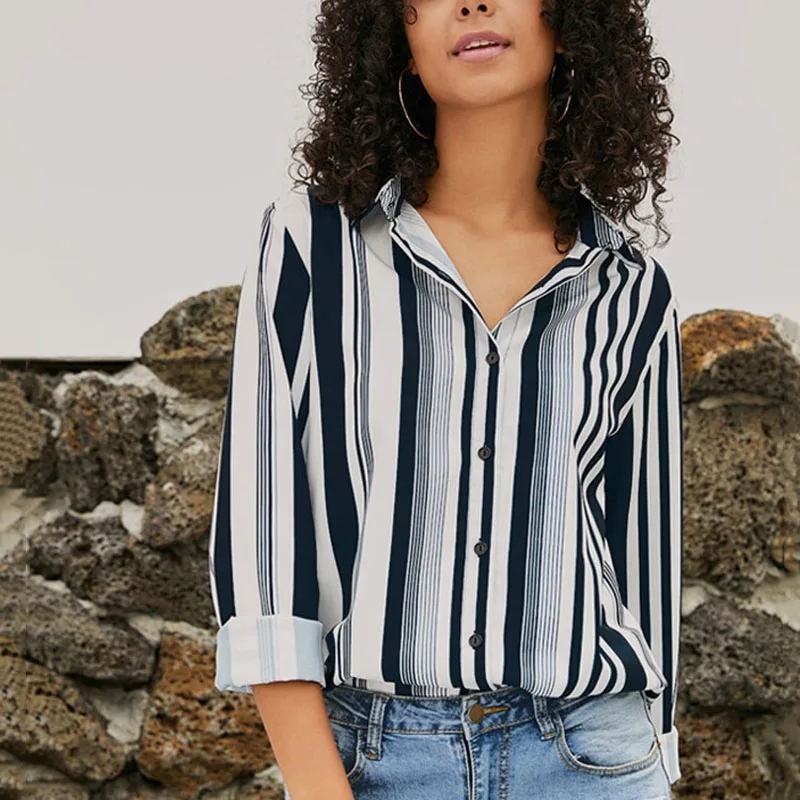 Новая уникальная полосатая дизайнерская однобортная женская рубашка с длинным