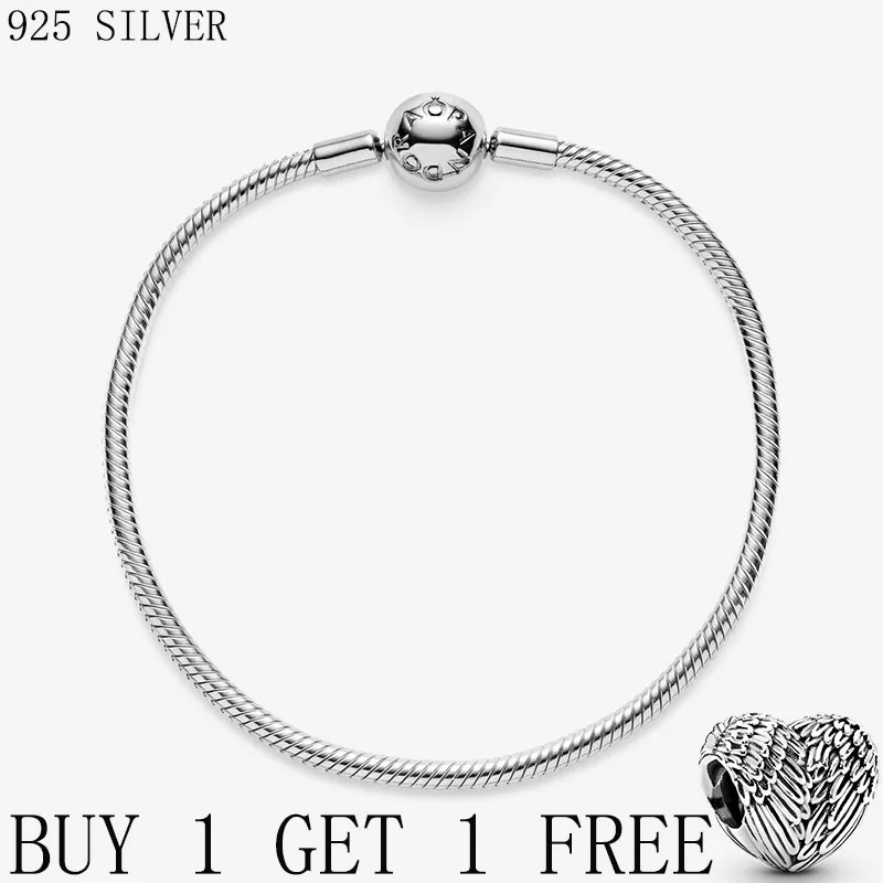 

Authentic S925 Sterling Silver Moments Sparkling Heart Clasp Snake Chain Bracelet Fit Original Charms For Women DIY Jewelry Gift