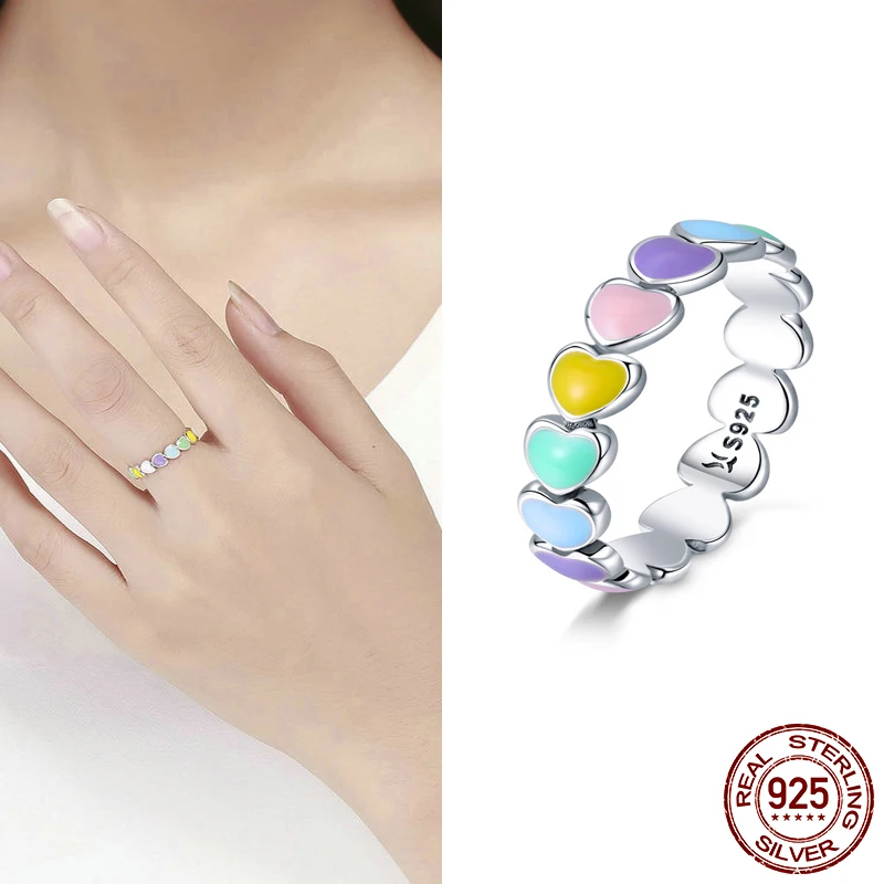 

WOSTU Genuine 925 Sterling Silver Rainbow Finger CZ Rings Women High Qulity Original Luxurious Wedding Party Fine Jewelry Gift