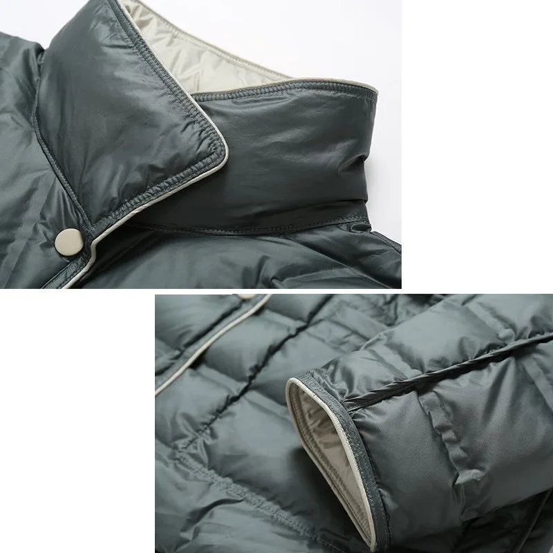 Double-sided Coat Winter New Style Sandwich Down Single-breasted Stand-up Collar 90 White Duck Down Down Jacket enlarge