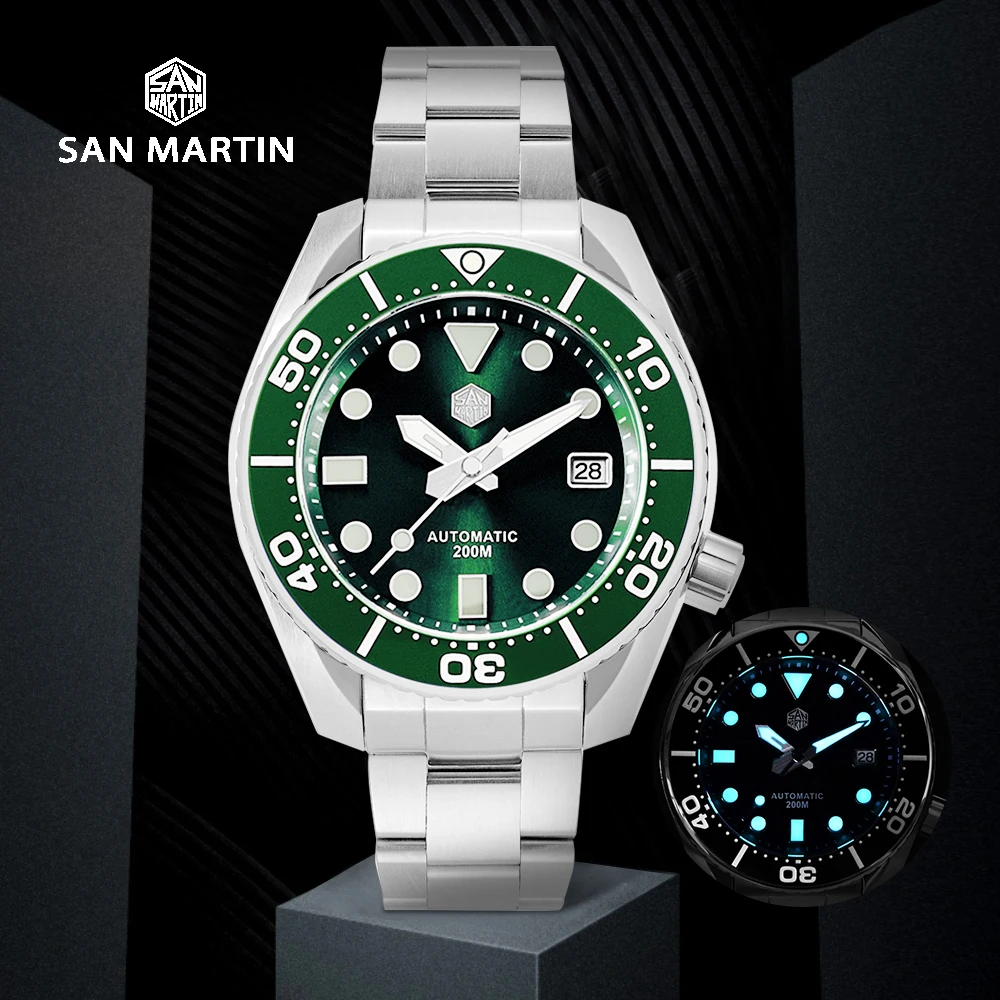 

San Martin Diver MM200 NH35 Men Automatic Mechanical Watches Luxury Sapphire Ceramic Bezel 20Bar BGW-9 Luminous Date Window