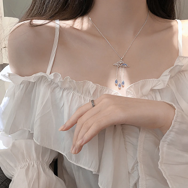 Женское Ожерелье-чокер из серебра 925 пробы с кулоном в виде облаков | Украшения и