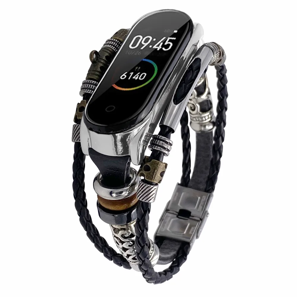 Для Mi Band 5 часы модный ретро ремешок для 3 4 кожаный Замена браслет с