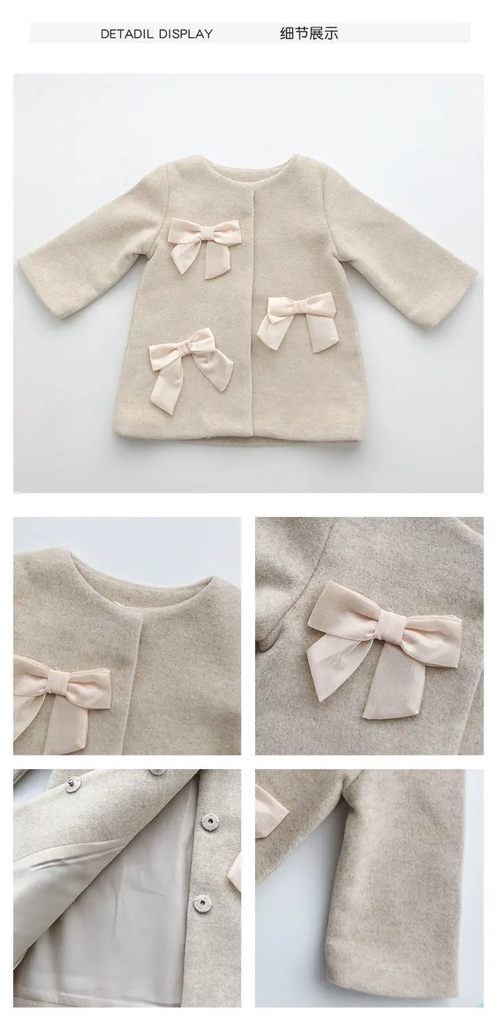 Зимнее шерстяное длинное пальто для маленьких девочек модное плотное теплое с