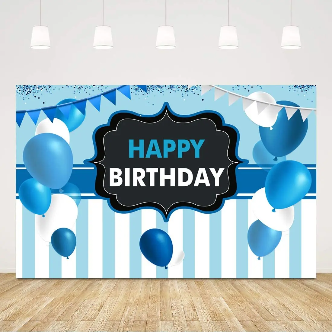 

Happy Birthday Backdrop For Kids Blue Striped Background Balloon Banner Party Boys Girls Party Supplies Cake Table Decorations