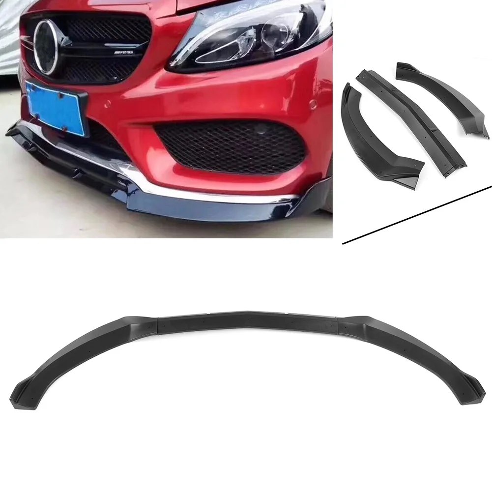 

Matte Black Car Front Bumper Lip Spoiler Trim For Mercedes Benz W205 C-Class C300 C200 C180 2015 2016 2017 2018 Sport DP Style