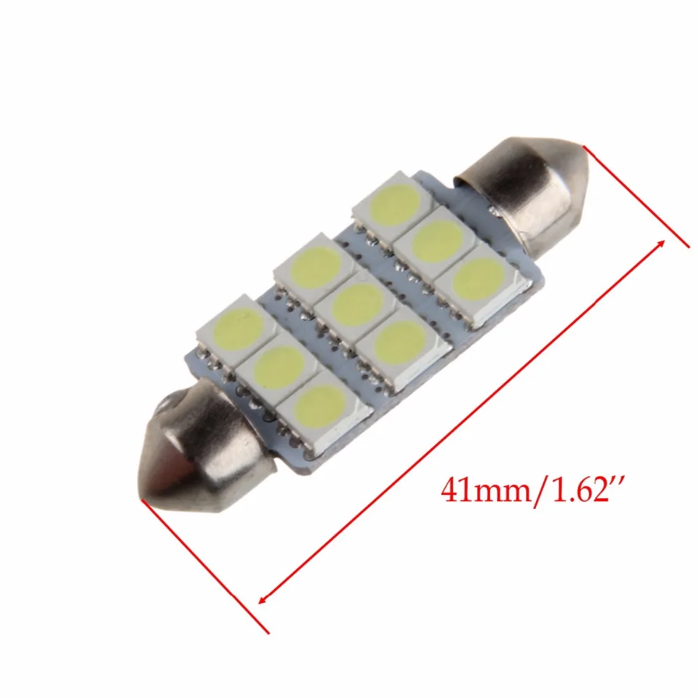 

POSSABY 20x Car Auto White DC12V 5050 9-SMD Festoon Dome Car Styling Light External Lamp Bulbs 41mm Headlamp