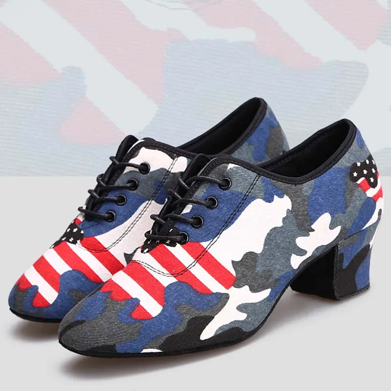 2022 New Fashion Camouflage Cloth Women's Latin Dance Shoes Tango Ballroom Dancing Shoes Breathable Salsa Dance Shoes HROYL