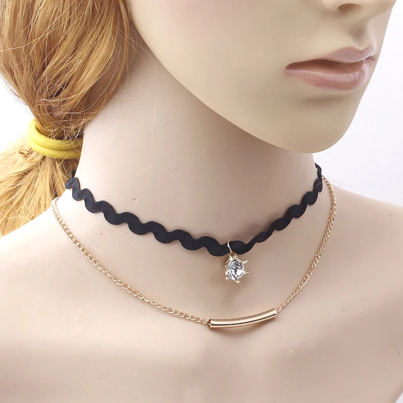 Ожерелье пикантные Чокеры в готическом стиле черного цвета с бахромой и