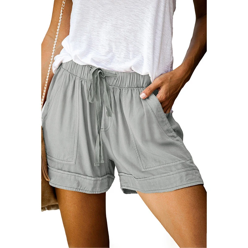 

2021 Women Shorts Comfortable Summer Drawstring Casual High Elastic Waist Pocket Loose Short Female Fashion Ruffle Maxi Pants