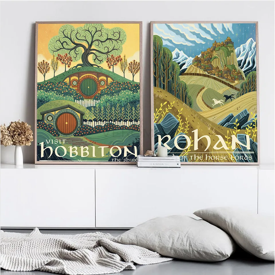 

Travel Middle Earth Landscape Canvas Wall Art Poster Nordic Print Abstract Painting Retro Decoration Pictures Nordic Home Decor