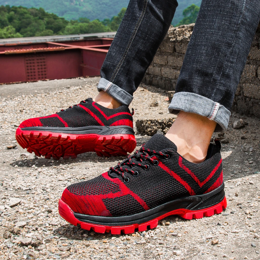 Мужские сетчатые кроссовки со стальным верхом легкие дышащие светоотражающие